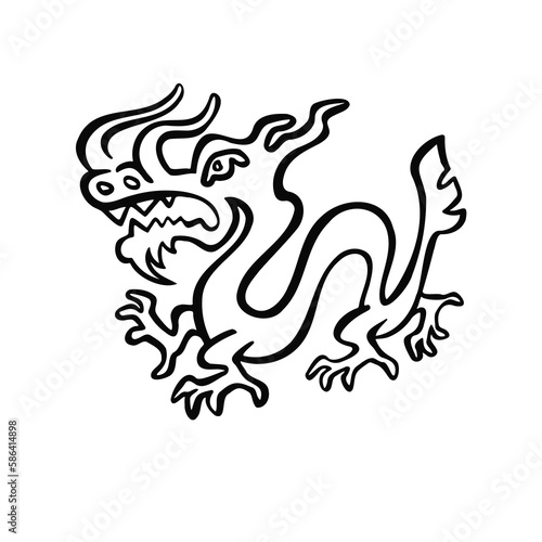 Symbol of the year dragon and monster, line and vector illustration