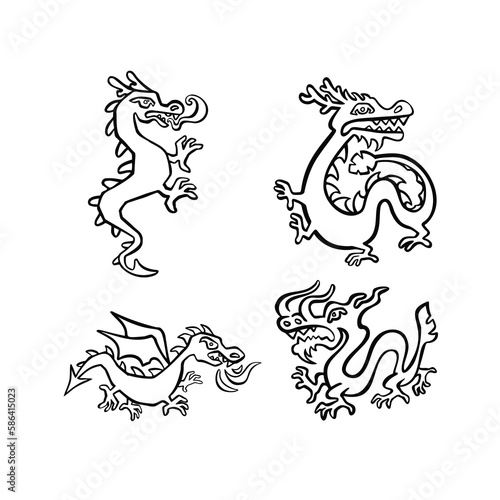 Symbol of the year dragon and monster  line and vector illustration