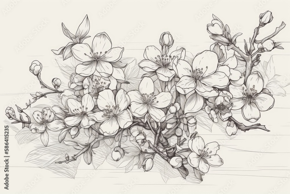 beautiful bouquet of assorted flowers drawn in pencil. Generative AI