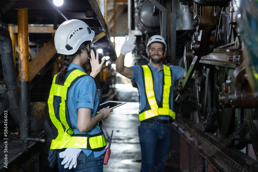 Engineer train Inspect the train's diesel engine, railway track in depot of train
Engineer train Inspect the train's diesel engine, railway track in depot of train