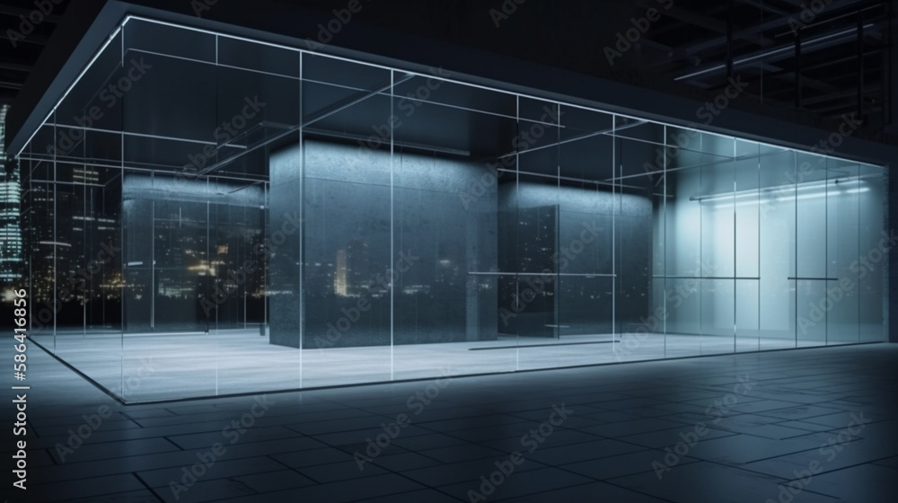 Perspective view on blank light wall background in empty shop window