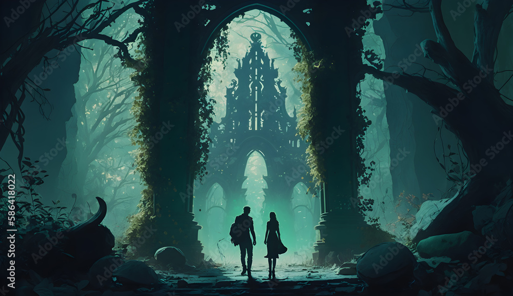 two couple walking through fantasy forest hall -AI Generative
two couple walking through fantasy forest hall -AI Generative