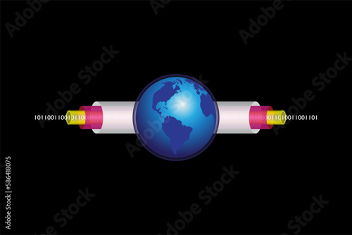 Vector illustration for network conceptual. Earth and optical fiber cable concept for communication.