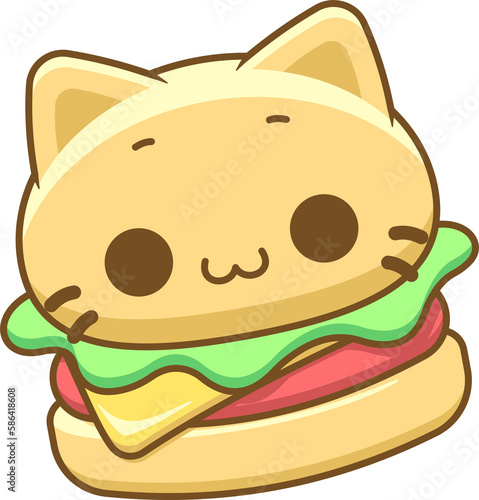 Hamburguesa, hamburguesa vector kawaii, hamburguesa bonita, ilustraci√≥n de hamburguesa, hamburguesa en forma de gato, sin fondo photo