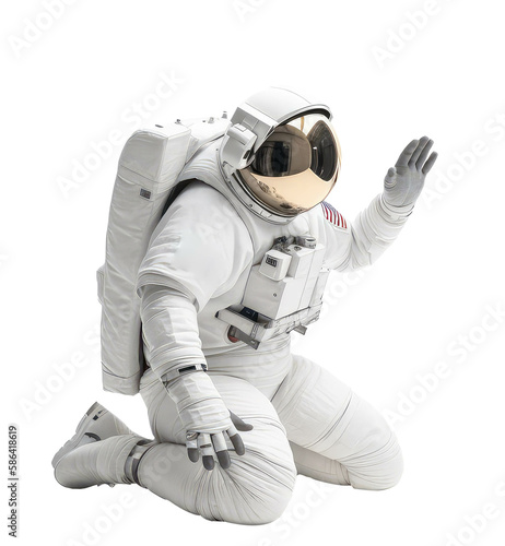 Astronaut spaceman illustration space station in outer space. Astronauts wear full spacesuits for space operations. Generative AI.	
