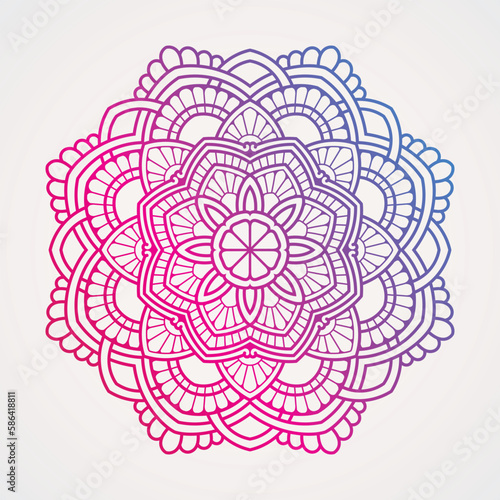 Blue and red gradation mandala circular ornament. suitable for henna, tattoos, photos, coloring books. islam, hindu,Buddha, india, pakistan, chinese, arab