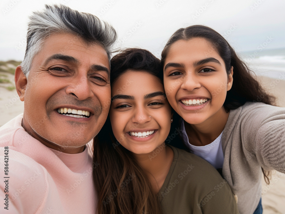 A Hispanic Family Taking a Selfie on a Beach | Generative AI A Hispanic Family Taking a Selfie on a Beach | Generative AI