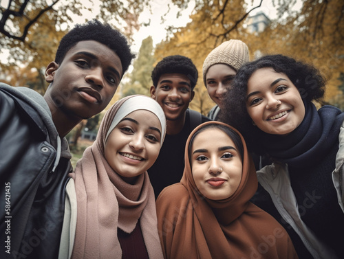 A Diverse Group of Teenagers Smiling for the Picture Outside | Generative AI