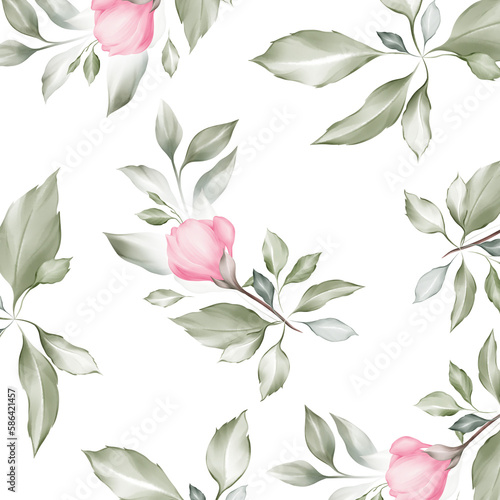 Seamless summer pattern with watercolor flowers handmade.