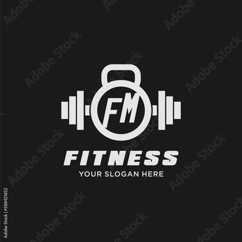 Initial FM fitness logo with creative kettlebell icon design style