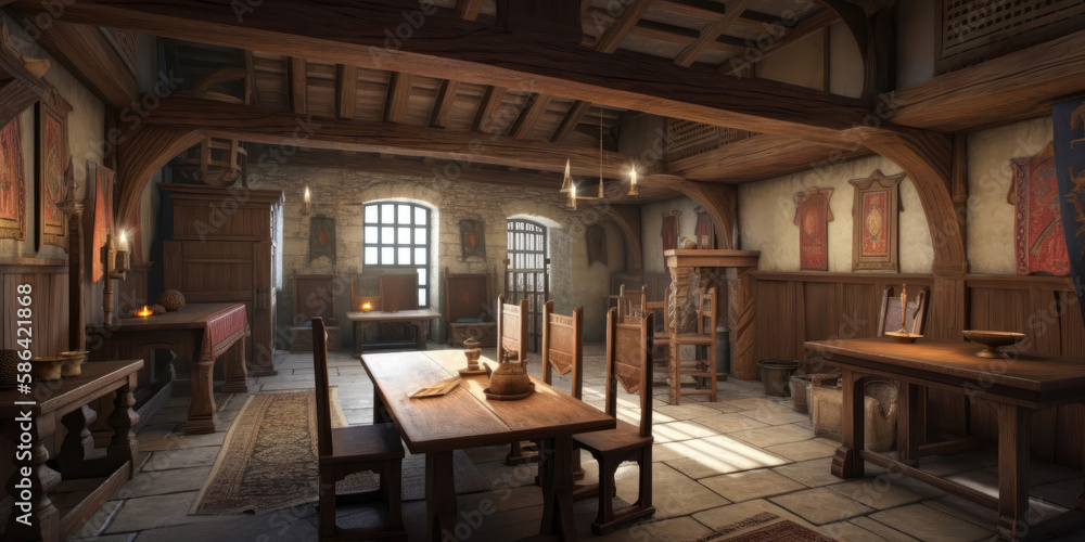 The Adventurers' Sanctuary, The Bustling Heart of a Medieval Fantasy Guild, Generated by AI
