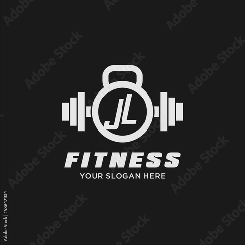 Initial JL fitness logo with creative kettlebell icon design style