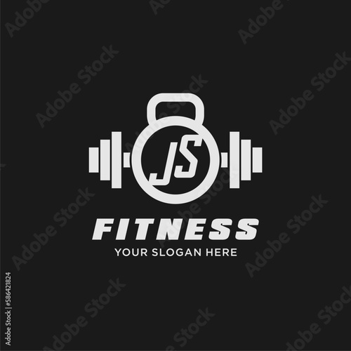 Initial JS fitness logo with creative kettlebell icon design style