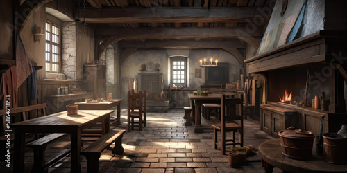 The Adventurers' Sanctuary, The Bustling Heart of a Medieval Fantasy Guild, Generated by AI