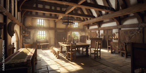 The Adventurers' Sanctuary, The Bustling Heart of a Medieval Fantasy Guild, Generated by AI