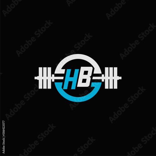 Initial letter HB logo for gym or fitness with dumbbell icon and circle line