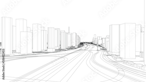 Outline city concept vector. Wire-frame style