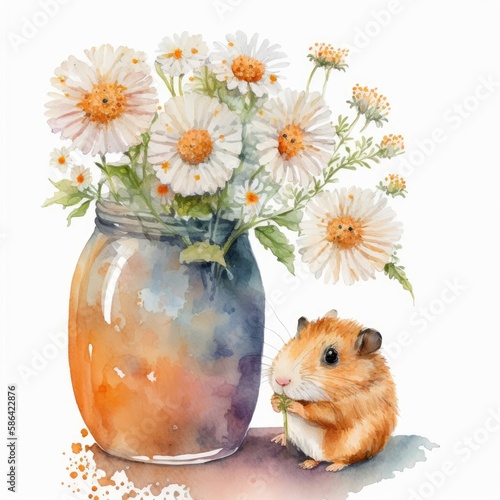 A watercolor painting of a cute little hamster Generative Ai