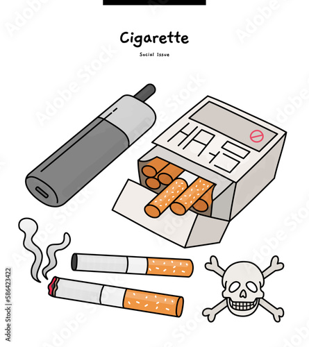 This illustration is Korean cigarettes, tobacco products, and electronic cigarettes. (Translation: Cigarettes)