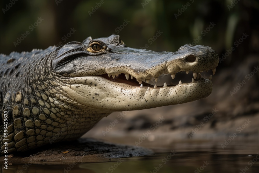 an alligator resting in a swamp. Generative AI an alligator resting in a swamp. Generative AI