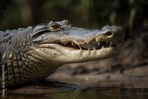 an alligator resting in a swamp. Generative AI © AkuAku