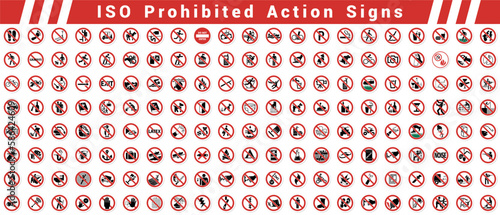 set of ISO PROHIBITED ACTIONS SIGNS pack collection photo