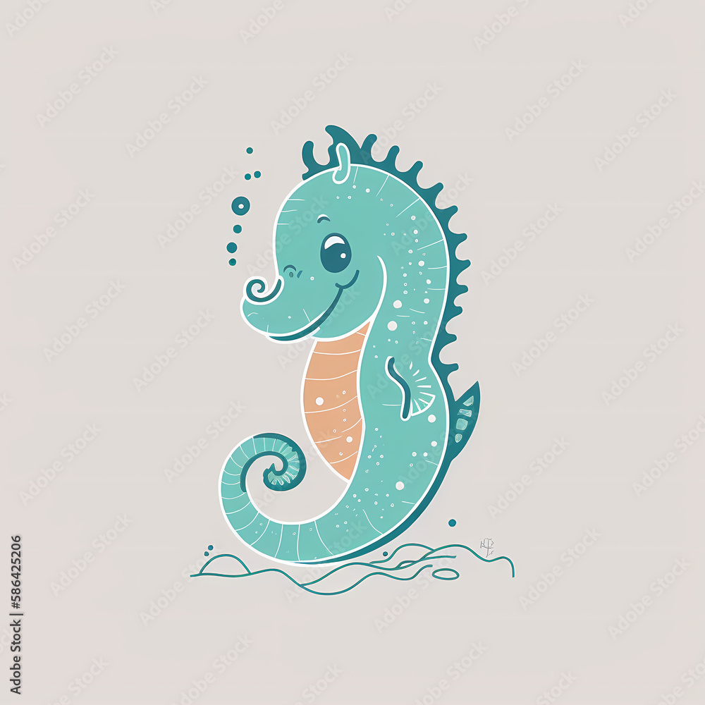 Fototapeta premium Cute Seahorse logo. Generative AI