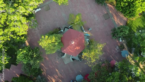 drone footage panoramic view of huatulco oaxaca mexico summer travel destination tropical beach sea common park