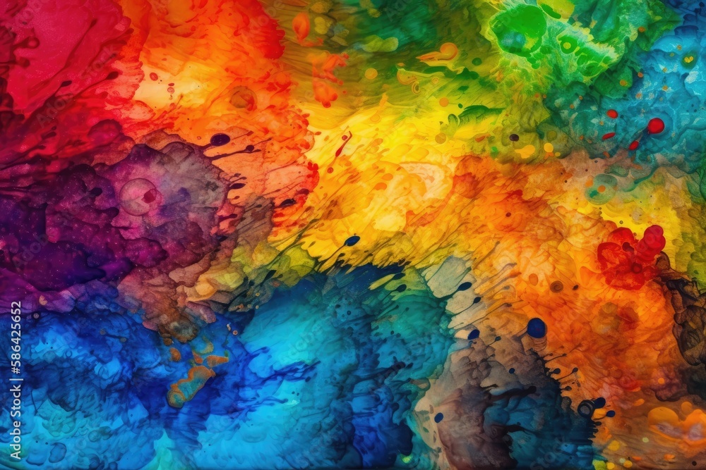 vibrant rainbow painting with a mix of colors. Generative AI