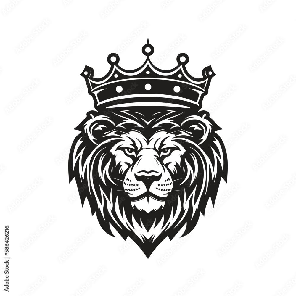 lion with a crown, vector concept digital art, hand drawn illustration lion with a crown, vector concept digital art, hand drawn illustration