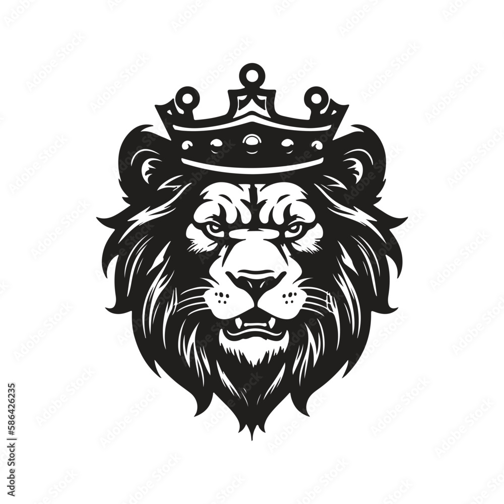 Obraz premium lion with a crown, vector concept digital art, hand drawn illustration