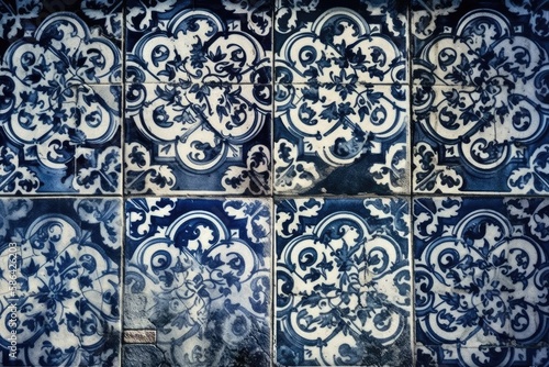 decorative blue and white tiled wall with intricate patterns. Generative AI