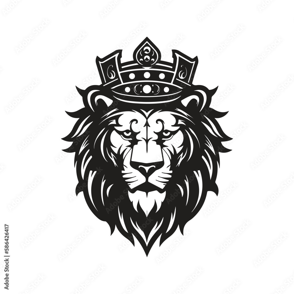lion with a crown, vector concept digital art, hand drawn illustration lion with a crown, vector concept digital art, hand drawn illustration