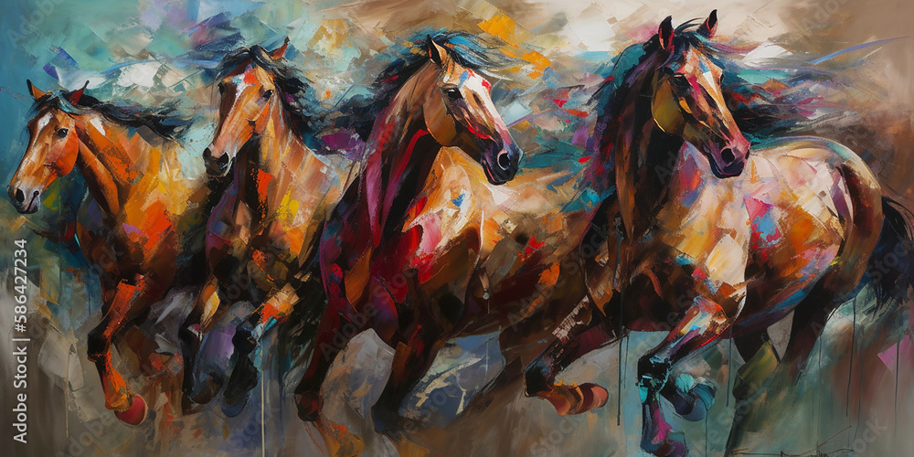 watercolor painting of wild horses and mustangs