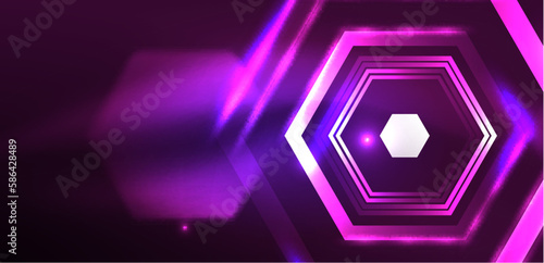 Abstract background techno neon hexagons. Hi-tech vector illustration for wallpaper, banner, background, landing page, wall art, invitation, prints, posters