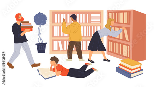 Public library people reading books for school