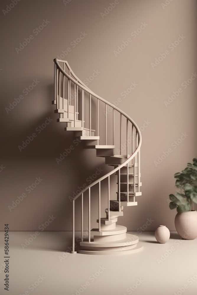 Spiral staircase isolated on background. Abstract podium pedestal. Minimal. 3D rendering - Generative AI Illustration Spiral staircase isolated on background. Abstract podium pedestal. Minimal. 3D rendering - Generative AI Illustration
