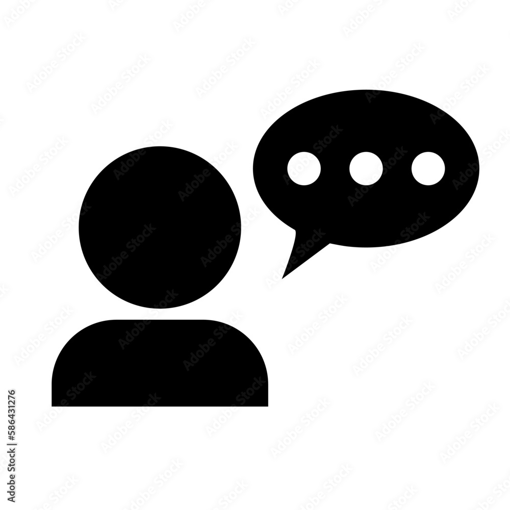 Fototapeta premium Person and balloon silhouette icon. Conversation and talk. Saying. Vector.