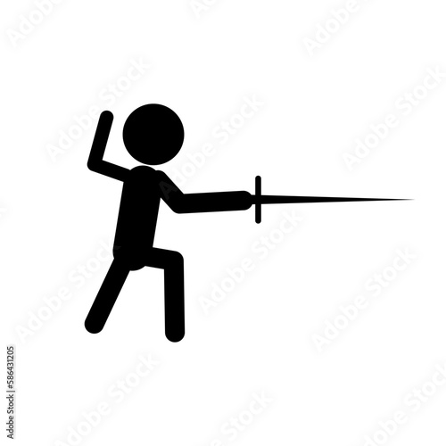 Fencing fencer silhouette icon with epee. Vector.