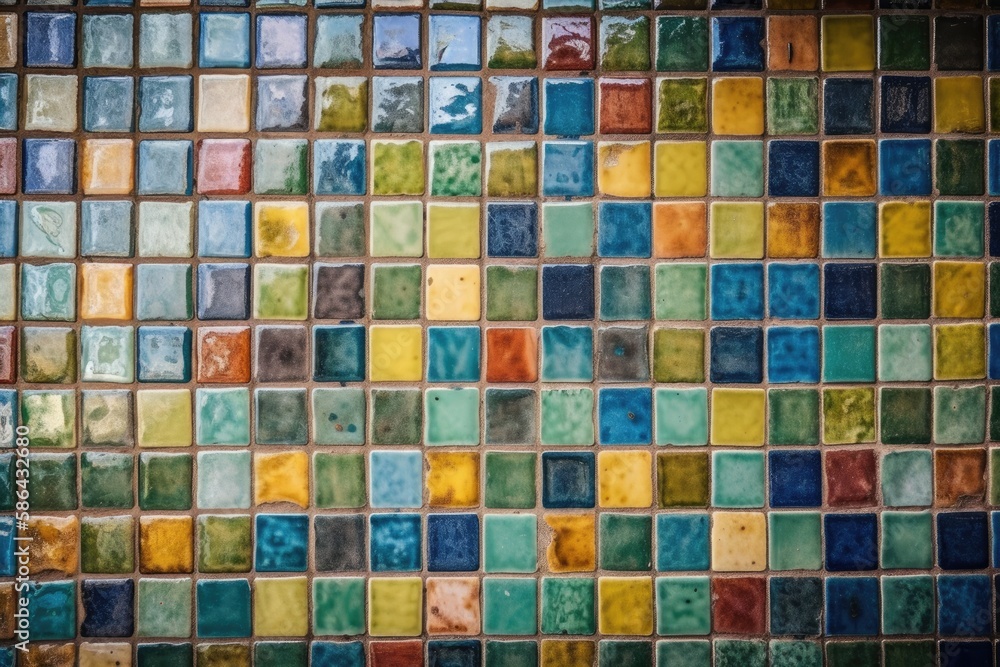 vibrant and colorful tiled wall in close-up. Generative AI vibrant and colorful tiled wall in close-up. Generative AI