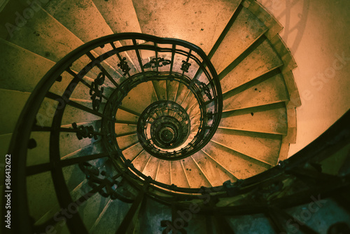 Spiral stone staircase in Basilica of st. Stephen in Budapest, Hungary, view from above on the perspective