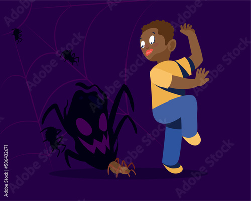 afro man sufering of arachnophobia