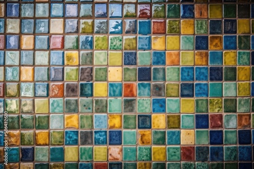 vibrant and colorful tiled wall in close-up. Generative AI