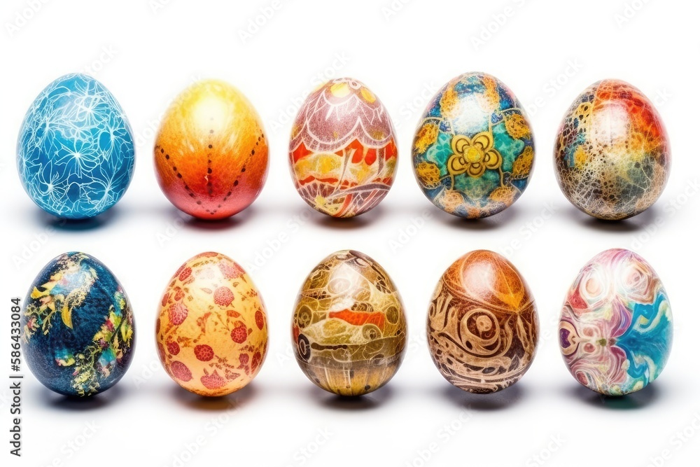 colorful Easter eggs arranged in a row. Generative AI