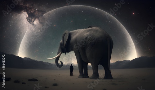 Lonely Elephant in Space Featuring a solitary elephantgazing out at the Earth from the depths of space  this image exudes a sense of wonder  creativity  and imagination. With high-quality resolution