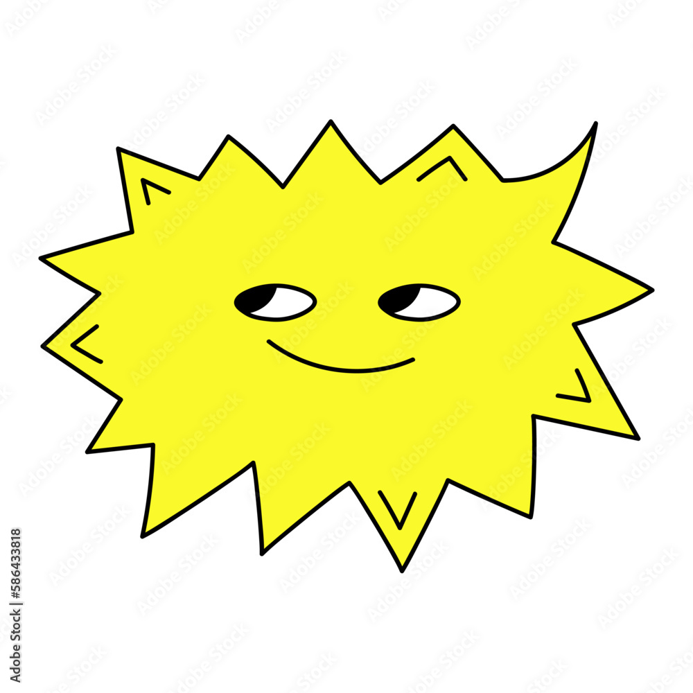Cartoon bubble speech character with smile. Yellow funky vector bubble character isolated on white Cartoon bubble speech character with smile. Yellow funky vector bubble character isolated on white