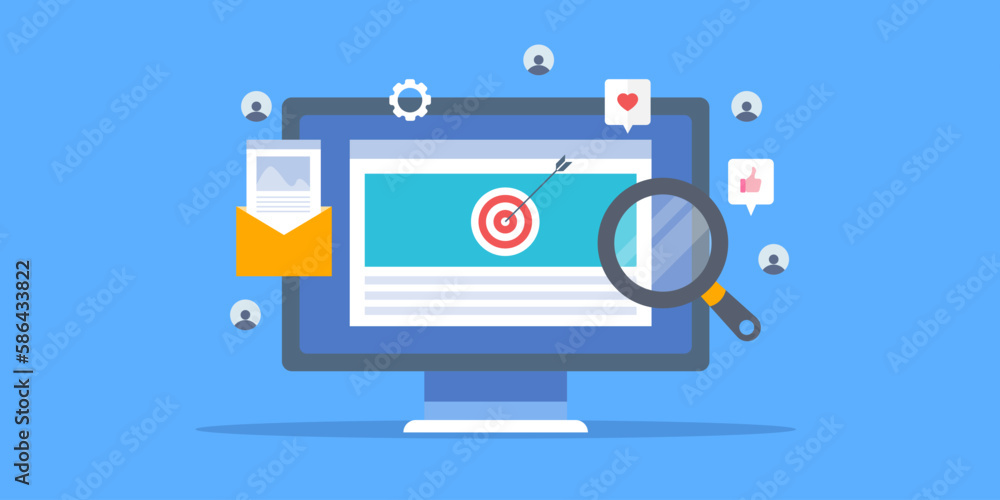 Targeting online audience with digital marketing strategy, email promotion, seo ranking and social media advertising vector illustration. Targeting online audience with digital marketing strategy, email promotion, seo ranking and social media advertising vector illustration.