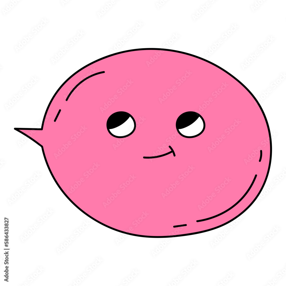 Fototapeta premium Cartoon bubble speech character with smile. Funky vector cute pink bubble character isolated on white
