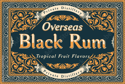 Black Rum - ornate vintage decorative label