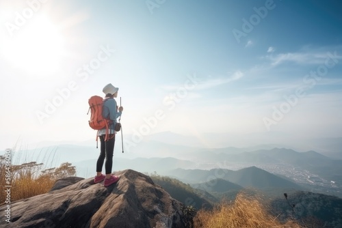 person on top of mountain , ai generated © dasom